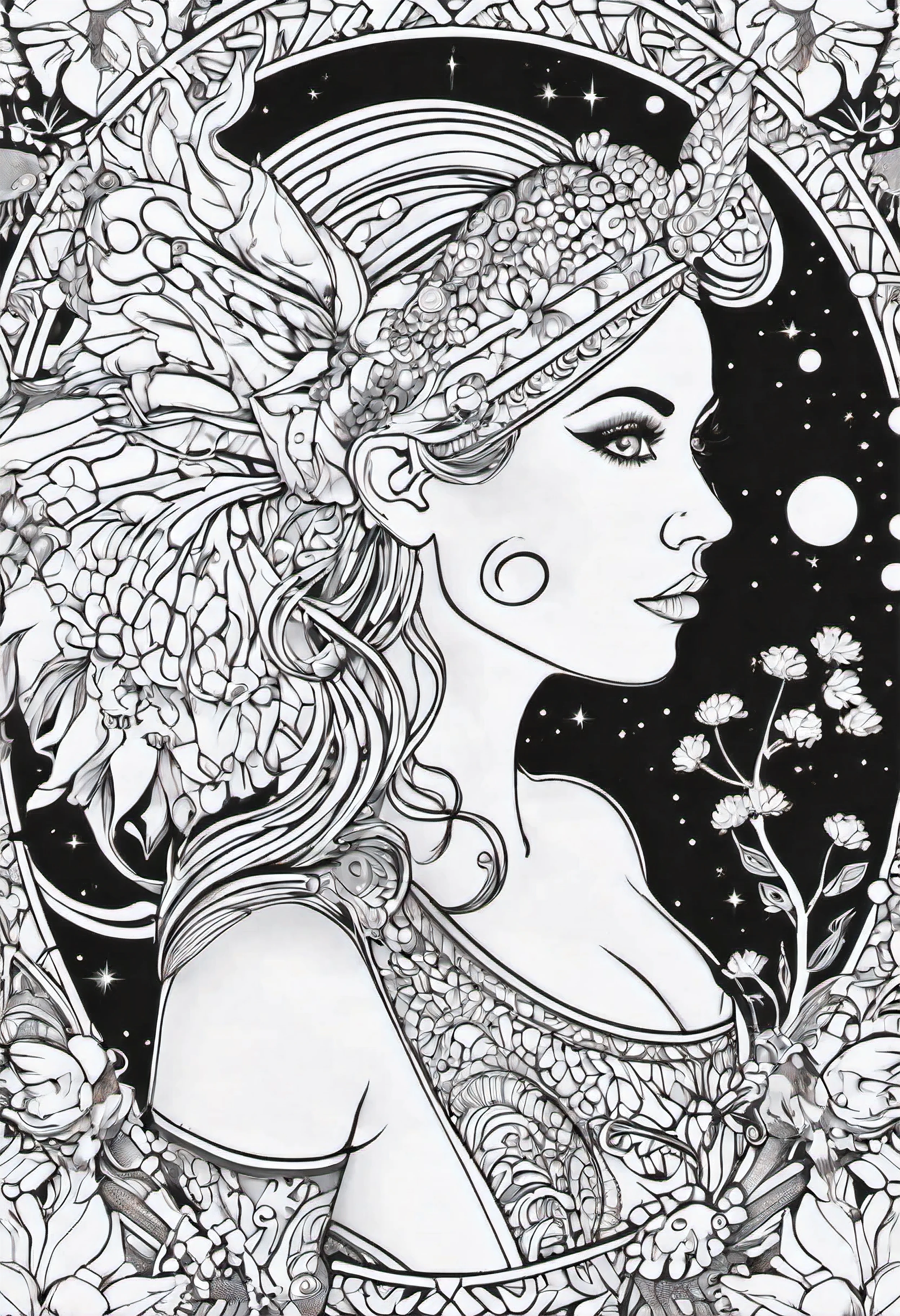 An adult coloring page of the Zodiac sign Cancer