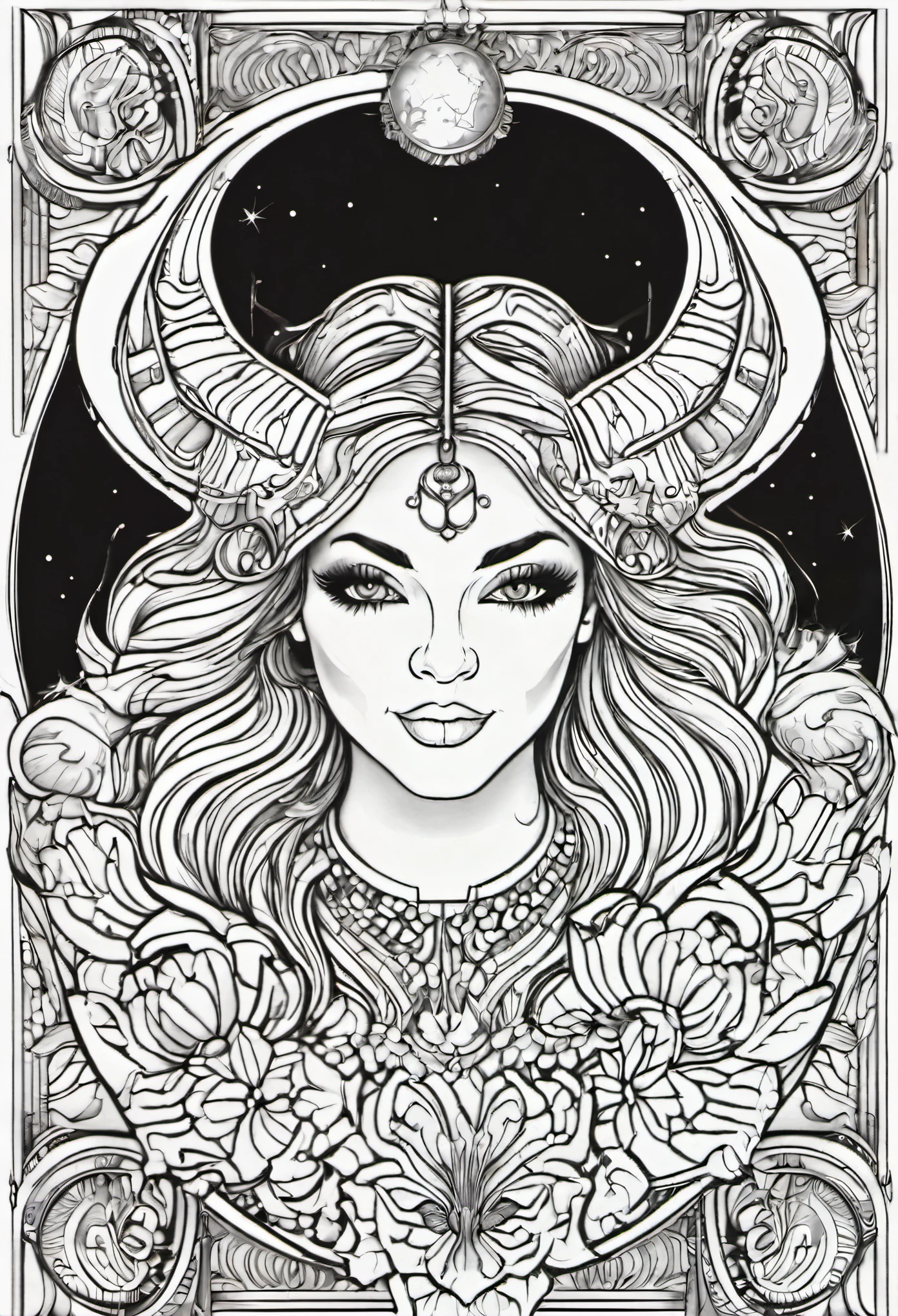 An adult coloring page of the Zodiac sign Cancer