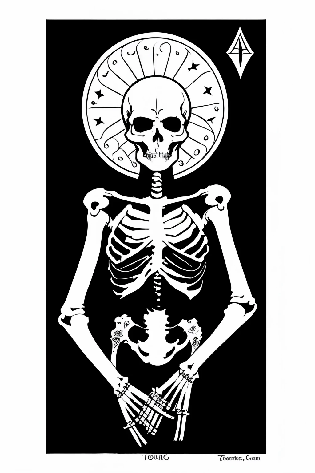 tarot card design, skeletons, line art, drawing, aesthetic, goth