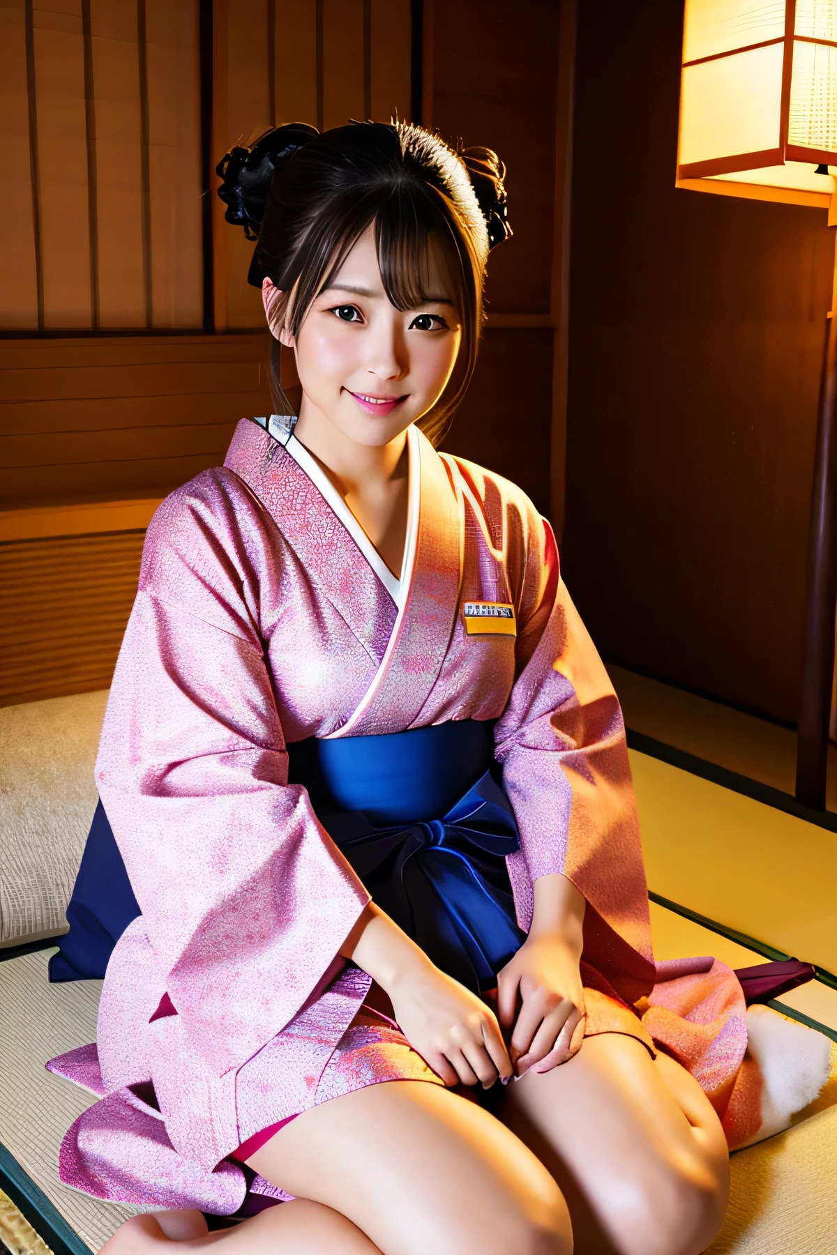 8K, Raw photo, highest quality, masterpiece, realistic, photo-realistic, clear, professional lighting, highest quality, ultra high resolution, 1 girl, traditional japanese room、cute japanese woman、take off kimono、sleep on futon