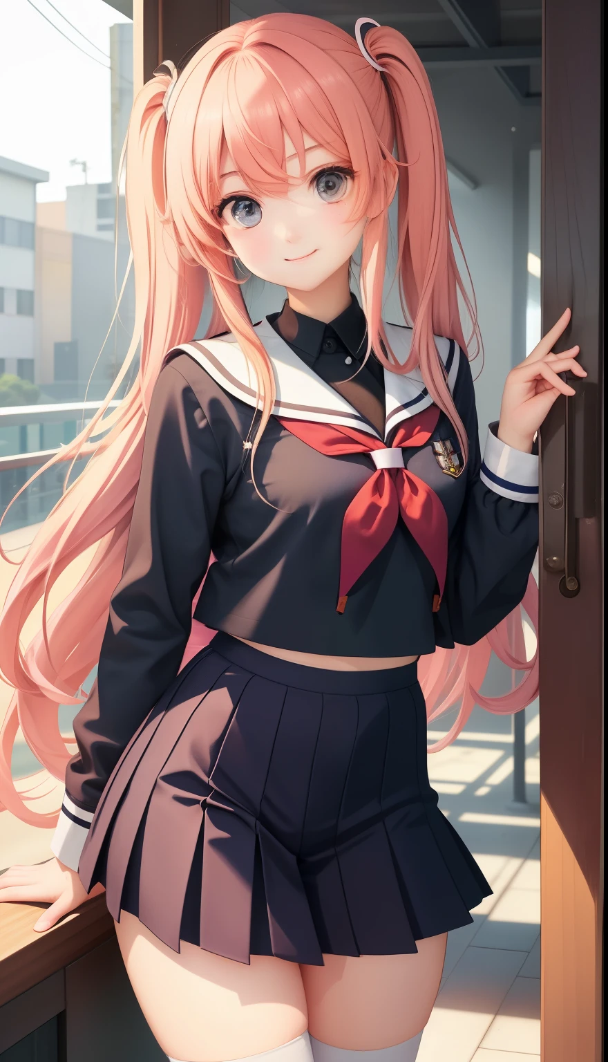 1 girl、smile、pretty girl、high school student、uniform、serafuku、(small breasts)、Portrait from the crotch to the top、