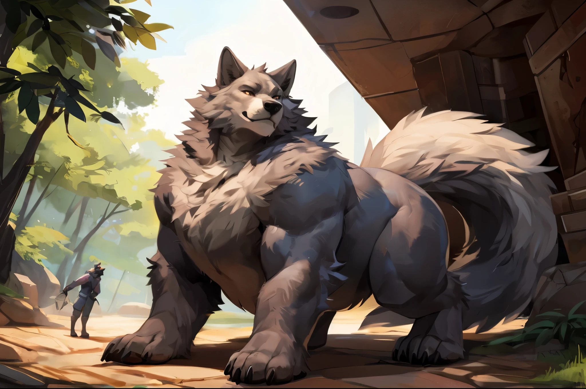 4k ultra quality, 4k full body view,(ultra high detailed body), wolf, detailed body,by mystikfox61, by glitter trap boy,feral paws, by bebebebebe,by Traver009, by seibear,(thick thigh),(chubby thigh),thicc thigh,thick legs,chubby legs,thicc legs,massive butt,enomorous thigh,massive thigh,massive legs,strong legs,thick lower legs,wide legs,(detailed thigh),(wide thigh),fluffy belly,furry belly,sharp nails,((sfw)),(ultra detailed face),detailed eyes,big tail,fluffy tail,(detailed tail),enomorous tail,bigger tail,huge tail,volumetric light,bigger taur body,big lower belly,big paws,(thick paws),fluffy paws,furry paws,enomorous paws,animal focus, beast,standing,(bigger lower body),strong lower body,macro,giga,master works, super fine, 4k resolution, high quality, movie lighting, high picture detail,dark fantasy,beast creature,illusory engine, Masterpiece,ultra big belly,enomorous belly,muscle legs,long legs,facing the camera
