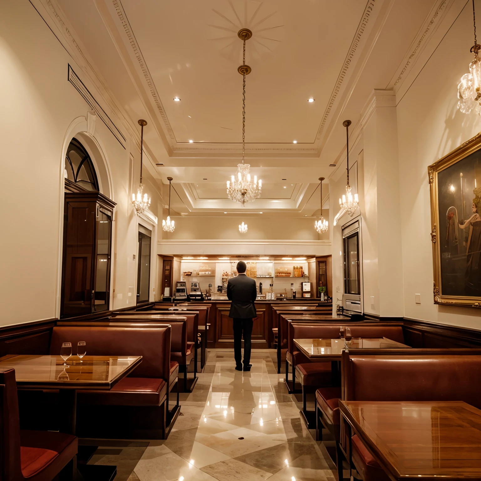 Neoclassical style restaurant with refrigerated and open area
