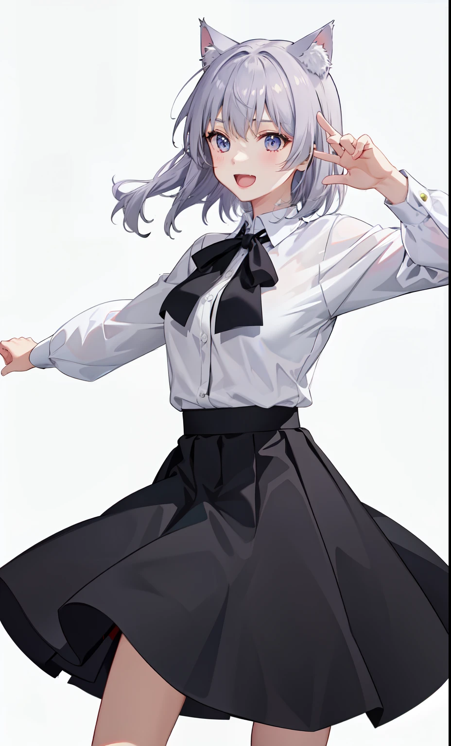 1 girl、laughter、shirt、blouse、skirt、（）I play、movement、（gray hair）、Cat ear、