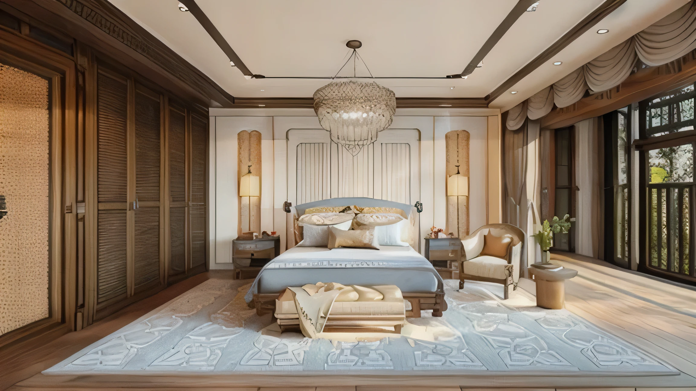 indochine bedroom, wooden floor