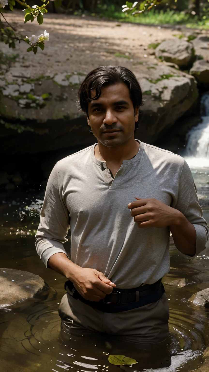 Ebrahim Babanaseb, a 40-year-old naturalist boy with a round face in the spring of 1403 in beautiful waterfalls