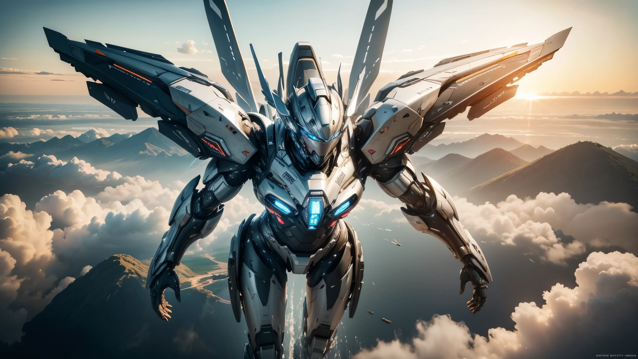 good quality, ultra high resolution,masterpiece, 8K,(reality,detail)A total technological armor,Future aircraft,flying through the aighting