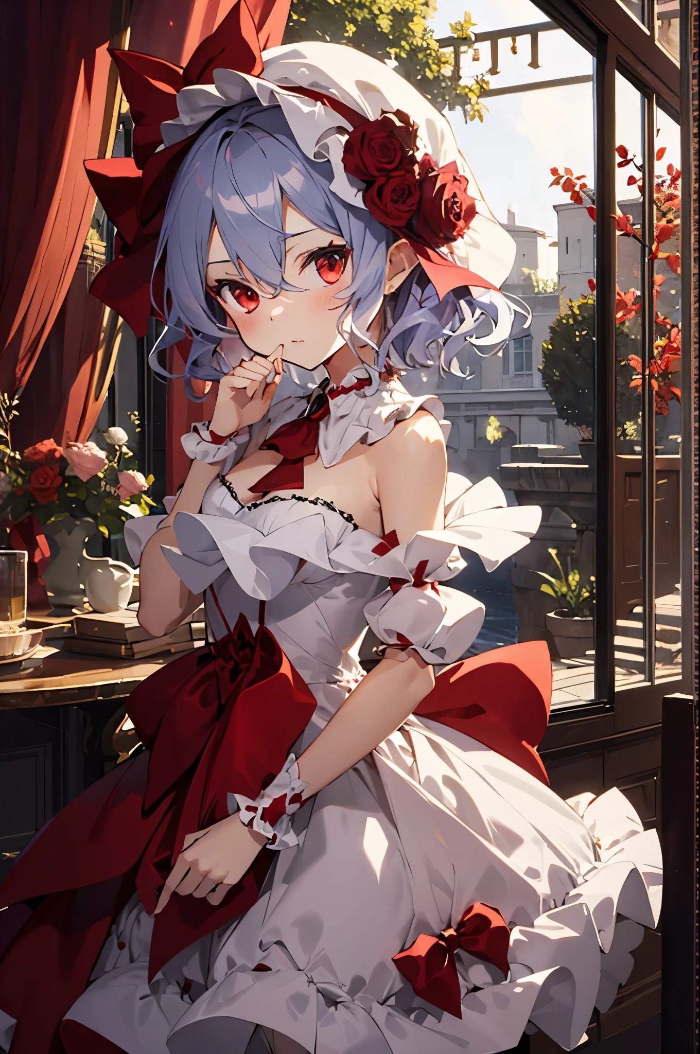 Illustration of Remilia Scarlet,beautiful girl, white woman, Remilia Scarlet, Please rewrite it cutely