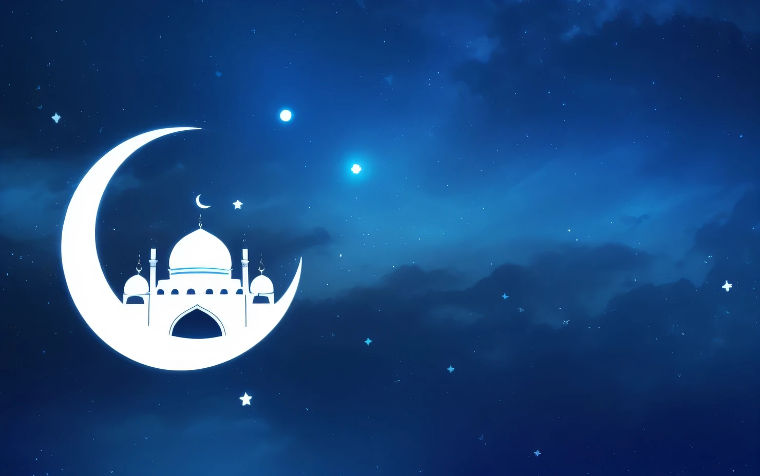 arafed image of a mosque with a crescent and a star, blue sky background with moon, arabian night, crescent moon in background, islamic, themed on the stars and moon, moon and stars in night sky, moon light in the top background, mosque, arabian nights, big moon and stars in the sky, background image, moon background, sufism