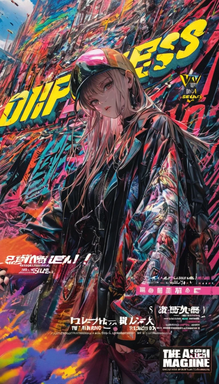 Fashion Magazine cover：A handsome female model, ((((dramatic))), (((Gritty))), (((intense))) film poster featuring a young miss as the central character. She stands confidently in the center of the poster, wearing a fashionable and edgy Full set of equipment, with a determined Express on her face. The background is dark and Gritty, with a sense of danger and intensity. The text is big胆的 and striking, with a catchy tagline that adds to the overall feeling of drama and excitement. The color palette is mainly dark with splashes of Full of energy colors, giving the poster a Dynamic and visually striking appearance,vertical painting (Magazine:1.3), (cover-style:1.3), Fashionable, miss, Full of energy, Full set of equipment, posture, front, colorful, Dynamic, background, element, confident, Express, Keep, statement, Accessories, majestic, coiled, about, touch, Scenes, text, cover, big胆的, striking, title, fashionable, font, catchy, title, big, striking, modern, trend, focus, Fashion,