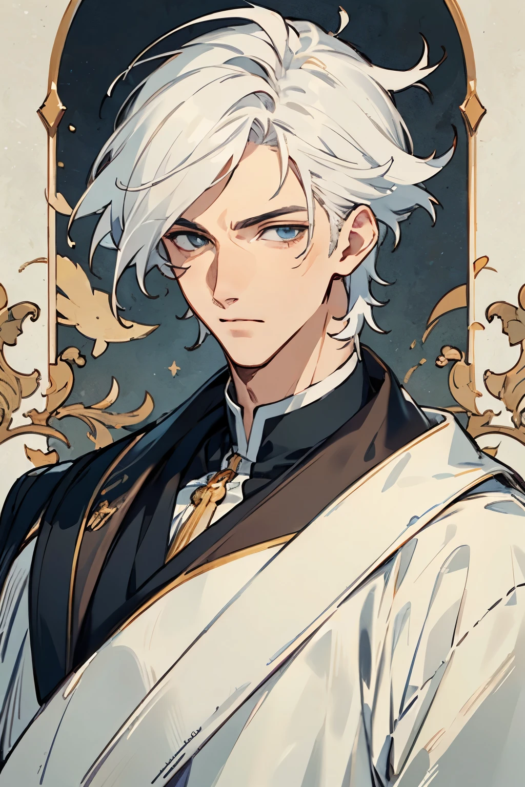 ((best quality)), ((masterpiece)), (detailed), perfect face,handsome male,white hair