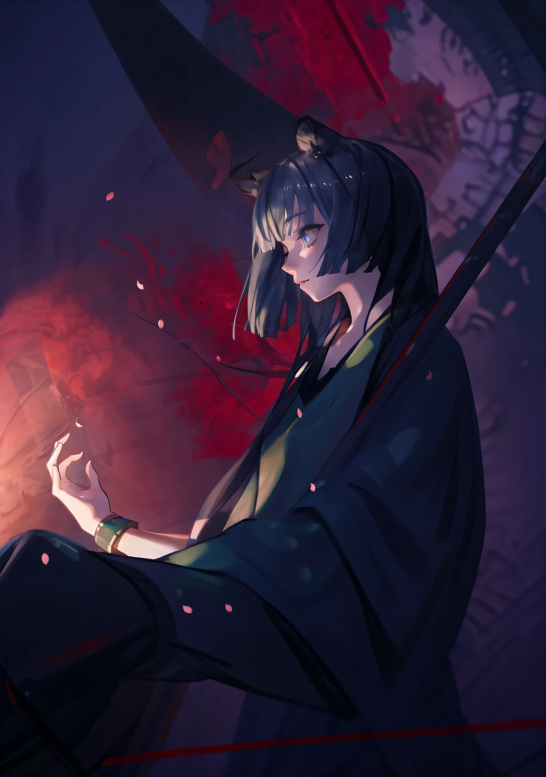 (Mejor calidad, high resolution, Obra maestra:1.2), cinematic lighting, dramatic angle, 1 chica, orejas de animales, adorno para el pelo, ancho, sonrisa, Labios partidos, Mirando al espectador, tiro de vaquero, ropa japonesa, tree, Florecer, trazado de rayos, miko, vestido miko, miko uniform, flores, petals, Camisa blanca, Pantalones rojos, luna, lunalight, trazado de rayos