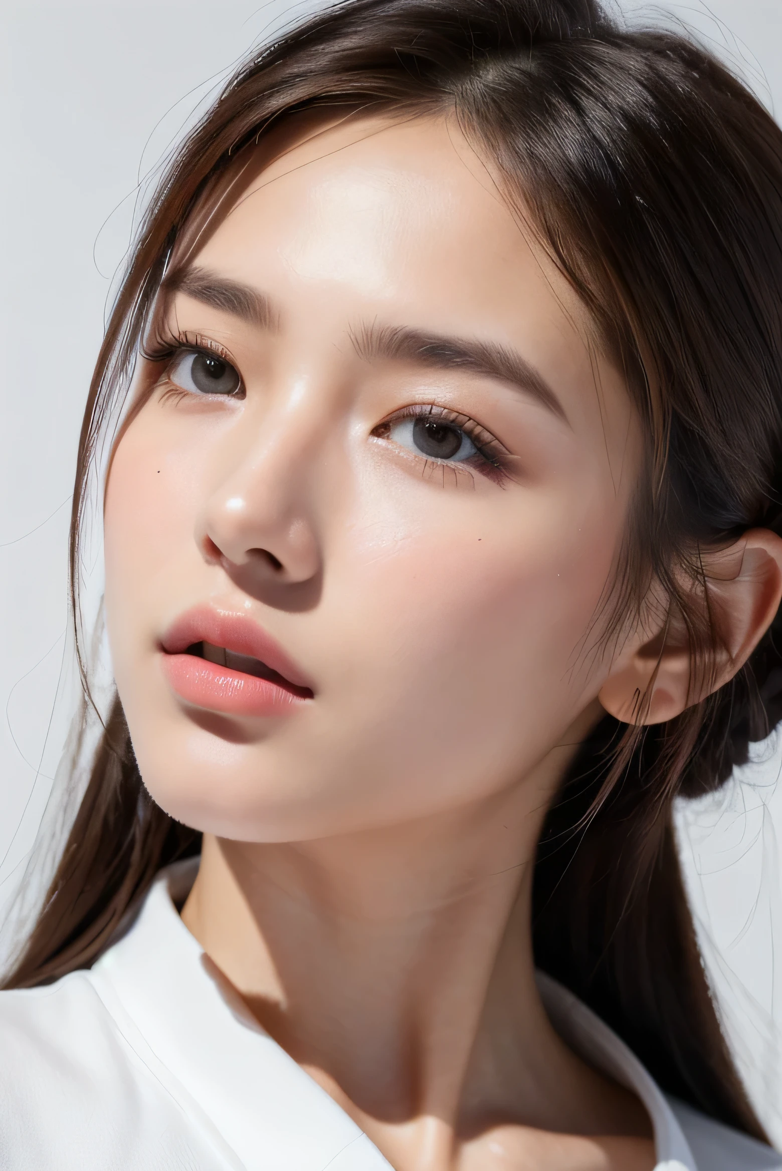 (best quality,8K,light,ultra high definition, masterpiece:1.2), extremely high resolution, (actual:1.2), RAW photos of exceptional quality, White background, Close-up of a girl's face, side profile