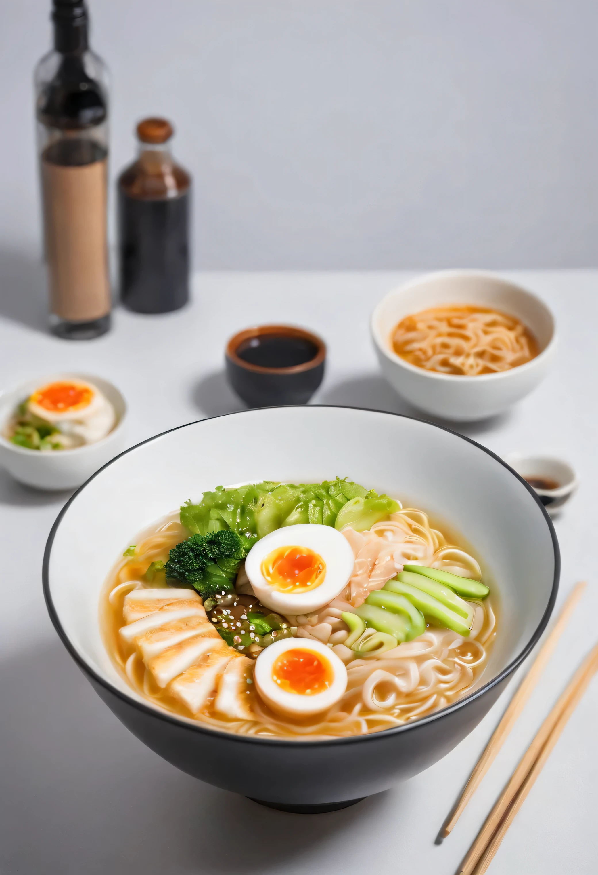 a bowl of ramen, food photography, magazine photo, white background
