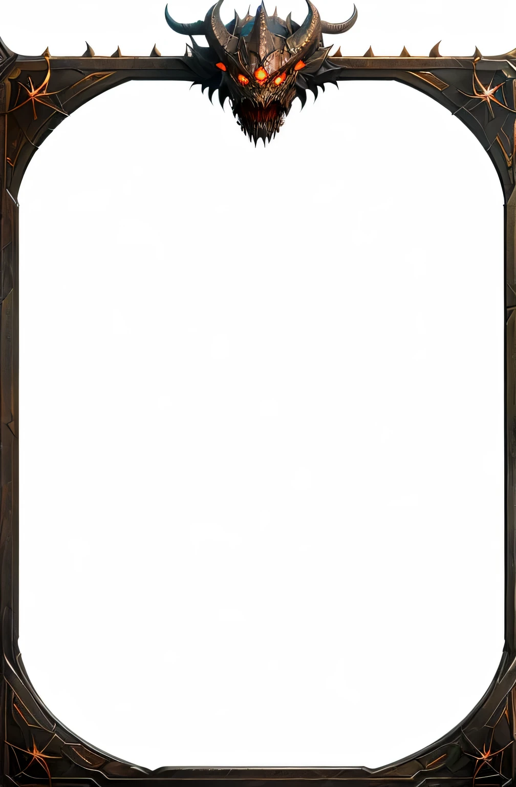 Demon head，The body of the dragon is entangled，Card frames，Metal Material，diablo concept，blizzard concept，Game concept design,4K