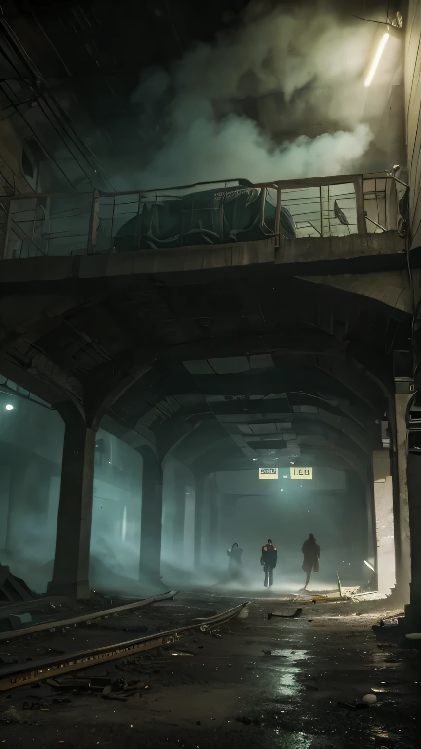 An underground city filled with steam and green smoke