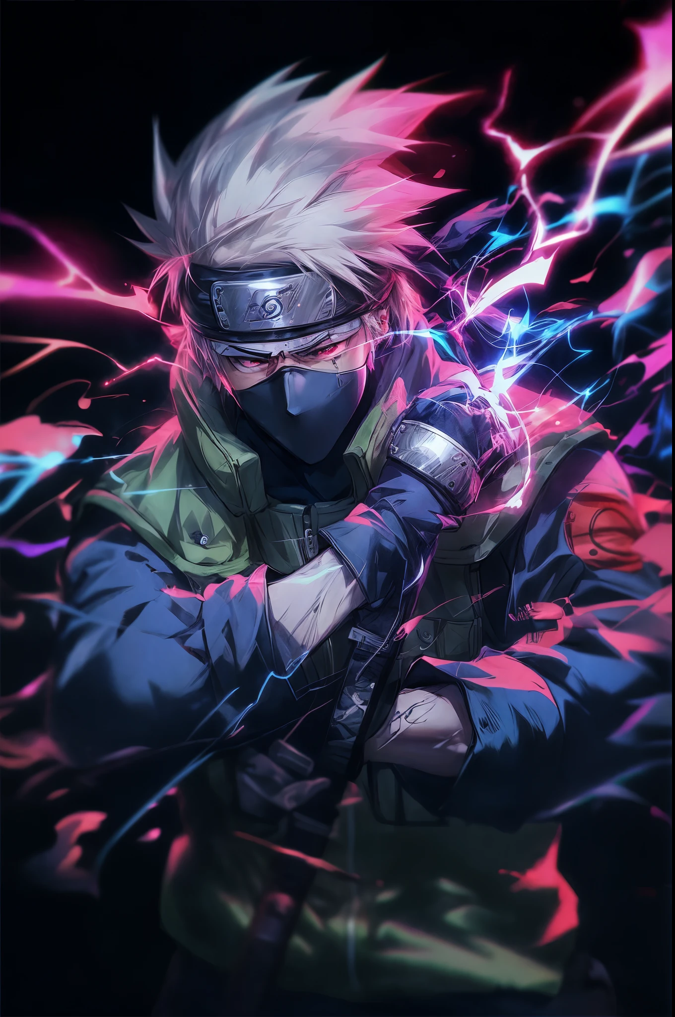 anime character with a gun in his hand and a pink light, kakashi hatake, badass anime 8 k, kakashi, best anime 4k konachan wallpaper, naruto artstyle, anime wallpaper 4 k, anime wallpaper 4k, 4k anime wallpaper, trigger anime artstyle, vibrant fan art, anime style 4 k, anime art wallpaper 8 k