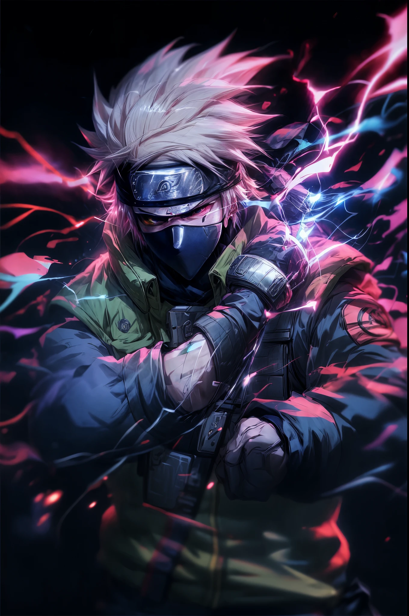 anime character with a gun in his hand and a pink light, kakashi hatake, badass anime 8 k, kakashi, best anime 4k konachan wallpaper, naruto artstyle, anime wallpaper 4 k, anime wallpaper 4k, 4k anime wallpaper, trigger anime artstyle, vibrant fan art, anime style 4 k, anime art wallpaper 8 k