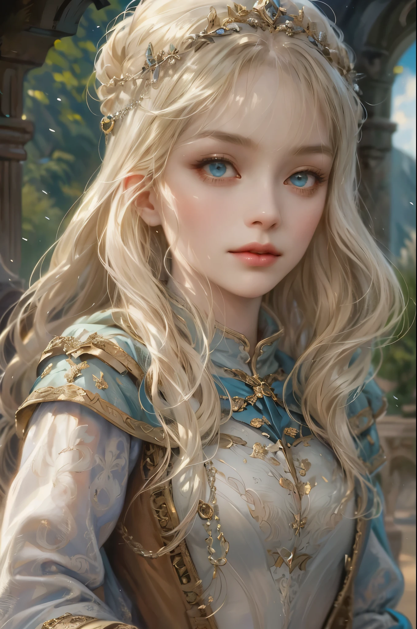 a close up of a woman with long blonde hair wearing a dress, fantasy art style, beautiful fantasy art portrait, fantasy art portrait, beautiful character painting, detailed fantasy art, detailed matte fantasy portrait, beautiful fantasy portrait, fantasy concept art portrait, artwork in the style of guweiz, epic fantasy art portrait, fantasy portrait art, detailed fantasy digital art, fantasy portrait