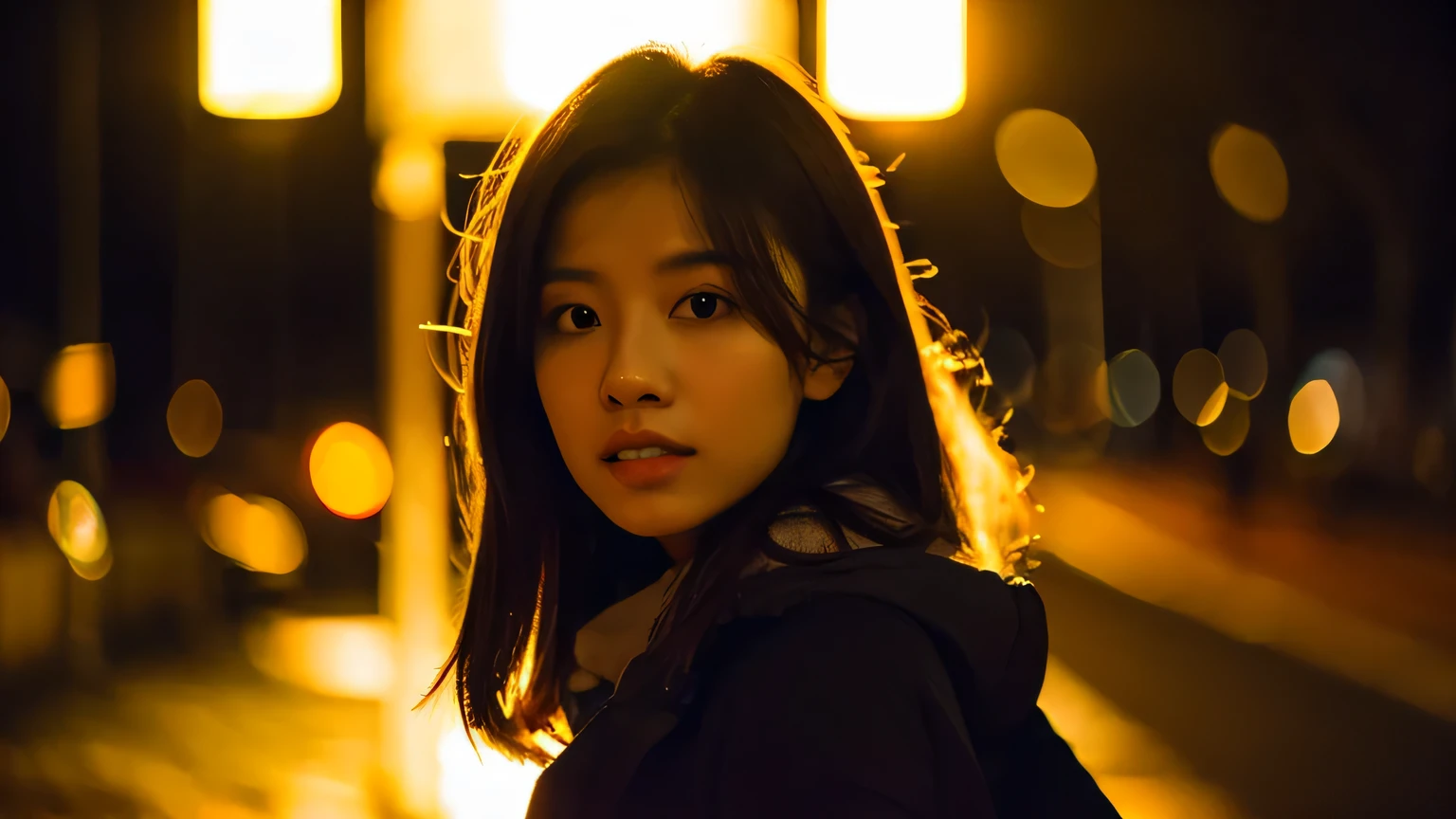 night　street light　woman