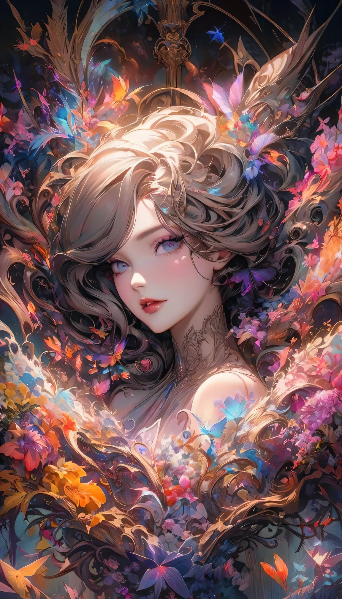 magazine cover：Mrs. Moore,Surrealism,candid portrait,dark color,Playful lighting,Aesthetic composition,subtle brushwork,wild imagination,a hint of mystery,rich texture,hidden meaning,dreamlike atmosphere,Very attentive to details,Vibrant color palette,Classical elements,Disturbing beauty,expressive poses,engaging expression,interesting narrative,Implicit stories,provocative suggestion,femininity,Strong personality,ethereal halo,Subconscious desires,Mixed emotions,seductive gaze,soft focus,The secret of whispering,seductive whisper,power dynamics,unspeakable longing,sinister hint,Unconventional beauty,mysterious atmosphere,controversial subject,ambiguous explanation,subversive narrative,Strong symbolism,audience imagination.