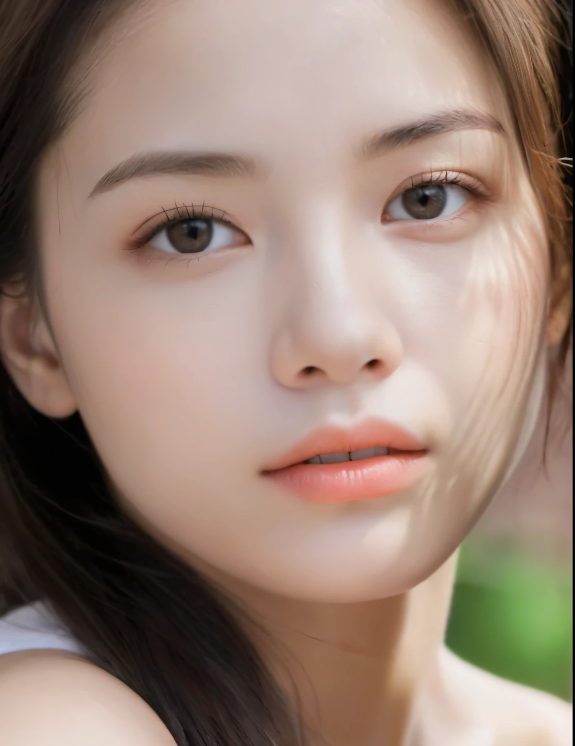 adult girl, (extreme detailed face, detailed skin), close shot, upper body, outdoor, street