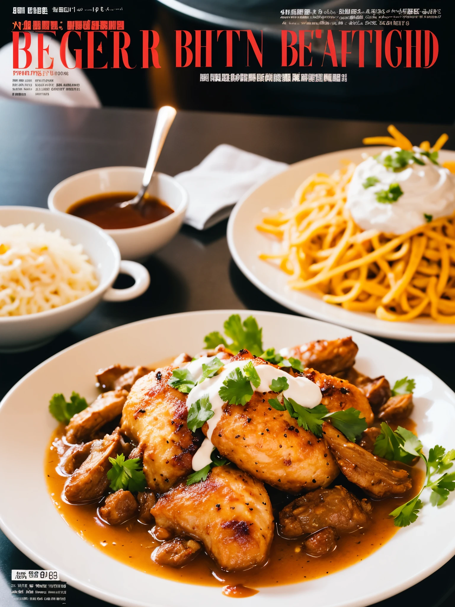 Beautiful cook,Western food,Food magazine cover,bright picture,8k,masterpiece,Super fine,Film effect,grainy,Reality is waiting to begin