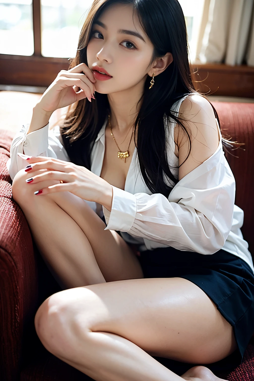 (masterpiece:1.3), (8 thousand, realistic, RAW photos, best quality: 1.4), (1 woman), (whole body), (take a walk by the lake),(model walking pose), (very sexy), (Beautiful makeover), (유난히 beautiful face), (incredibly beautiful body) (beautiful face), (beautiful face), (long eyelashes), (double eyelid), (big bust) , (Beautiful heaps), (realistic face), (black hair. parted, long hair:1.3), 아름다운 parted스타일, realistic eyes, (really beautiful and delicate eyes), (realistic skin), (beautiful skin), (Thin blouse), (short skirt), (pantyhose), (absurd), (attractive), (ultra high resolution), (extremely realistic), (very detailed), (golden ratio), (She's really pretty and has long legs), (small size feet), (high heel), (necklace), (earring),(beautiful nails manicure), (So beautiful and sexy)