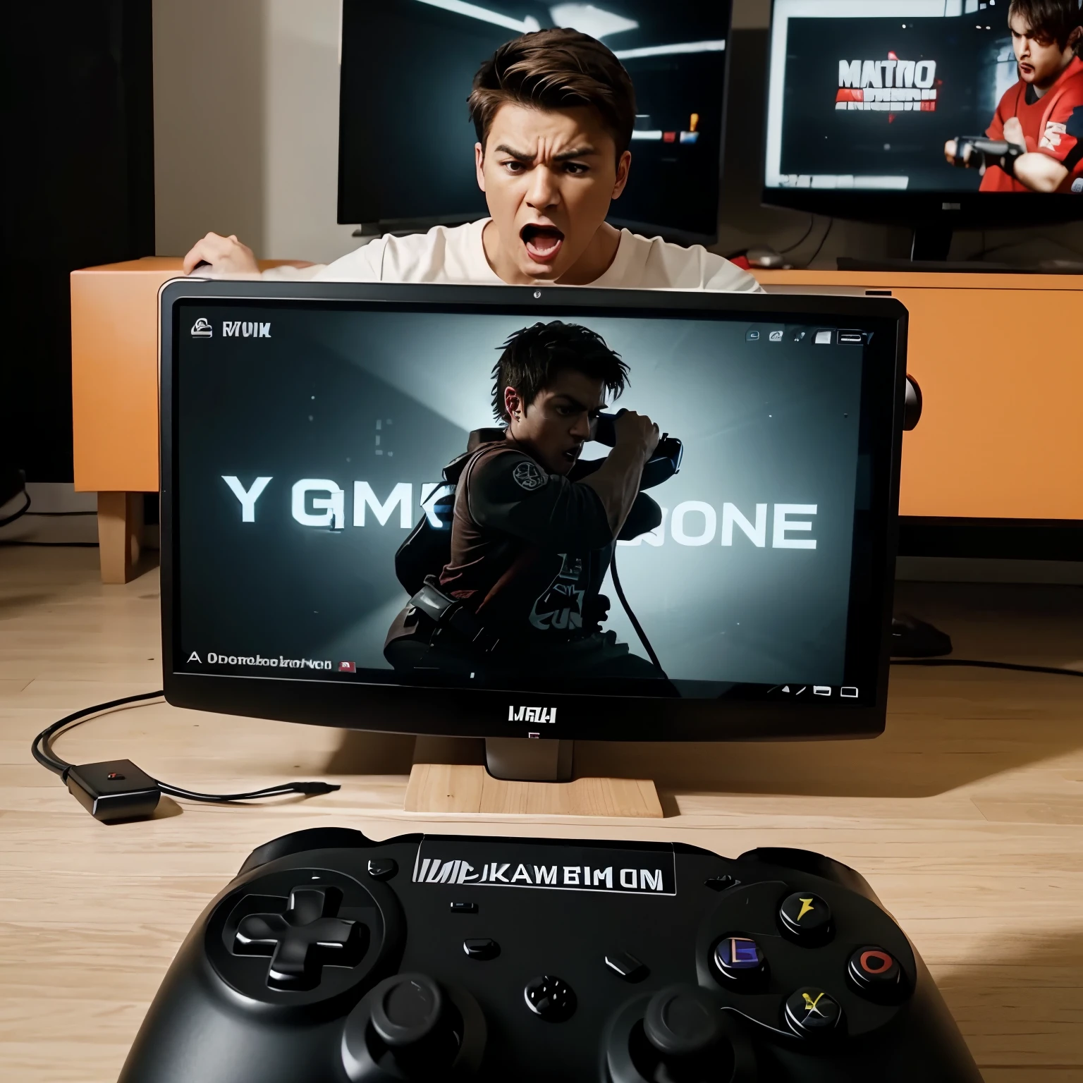 Looking for a YouTube channel logo a angry boy with gaming console animated