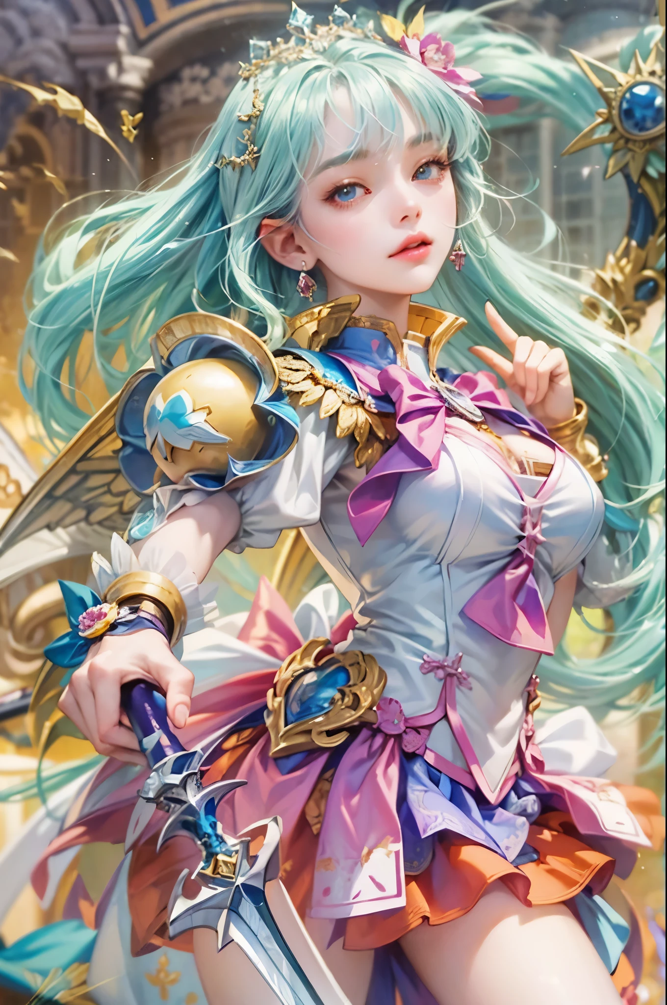 a close up of a woman in a costume holding a sword, portrait knights of zodiac girl, anime fantasy artwork, anime fantasy illustration, knights of zodiac girl, extremely detailed artgerm, angel knight girl, alluring elf princess knight, detailed digital anime art, detailed key anime art, ! dream artgerm, detailed anime artwork