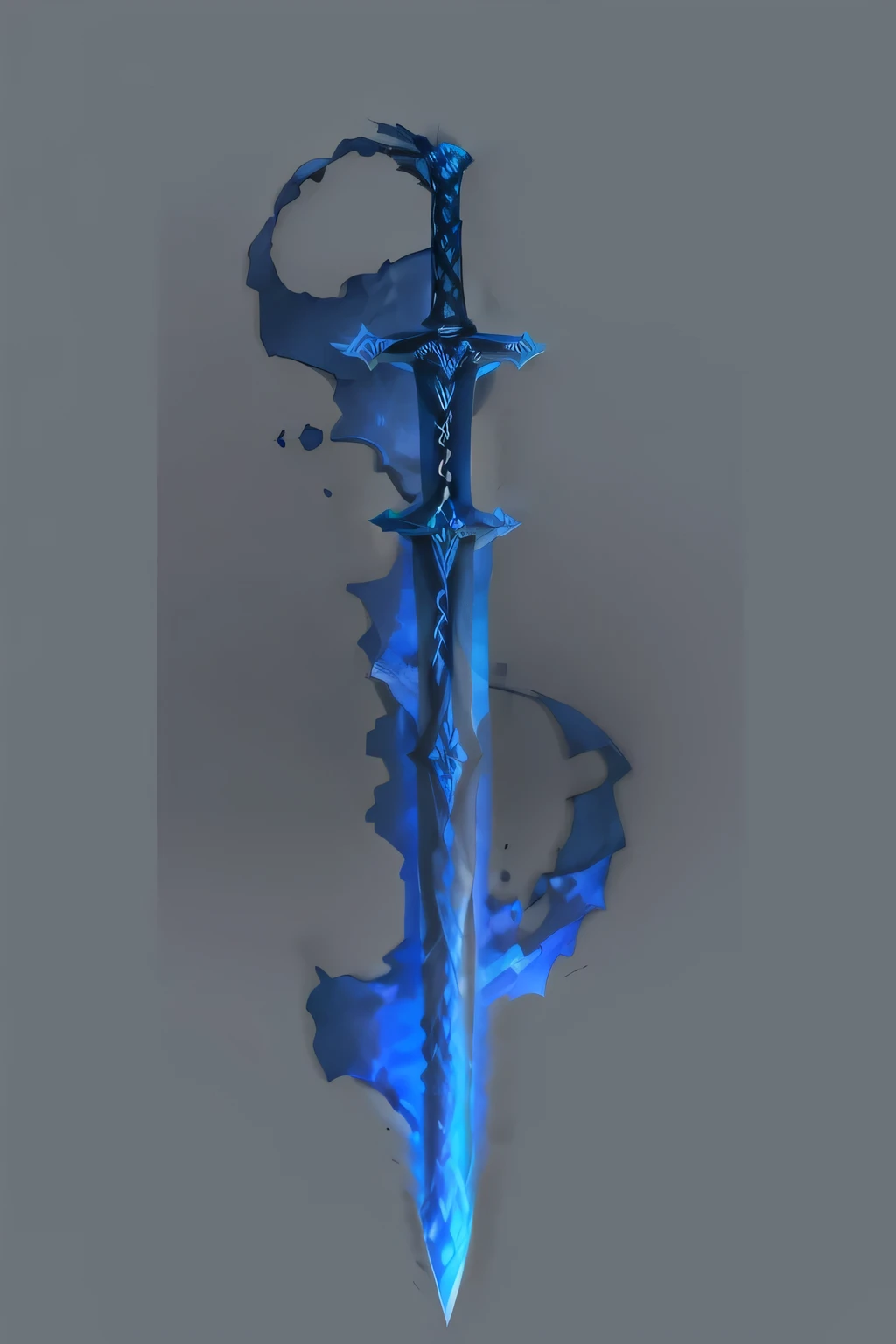 Chinese leaf golden sword, The sword is bigger,（((Sword pure black，glow red))), (Symmetrical decoration on sword blade), Distant close-up, (The sword is vertical), Hyper-realistic photos, Ultra-fine, 8K, High quality wallpaper, best quality, 3d,C4D, masterpiece, Rendered by Octane, (((black short handle，The sword is wide and long))), (((blue sword))),