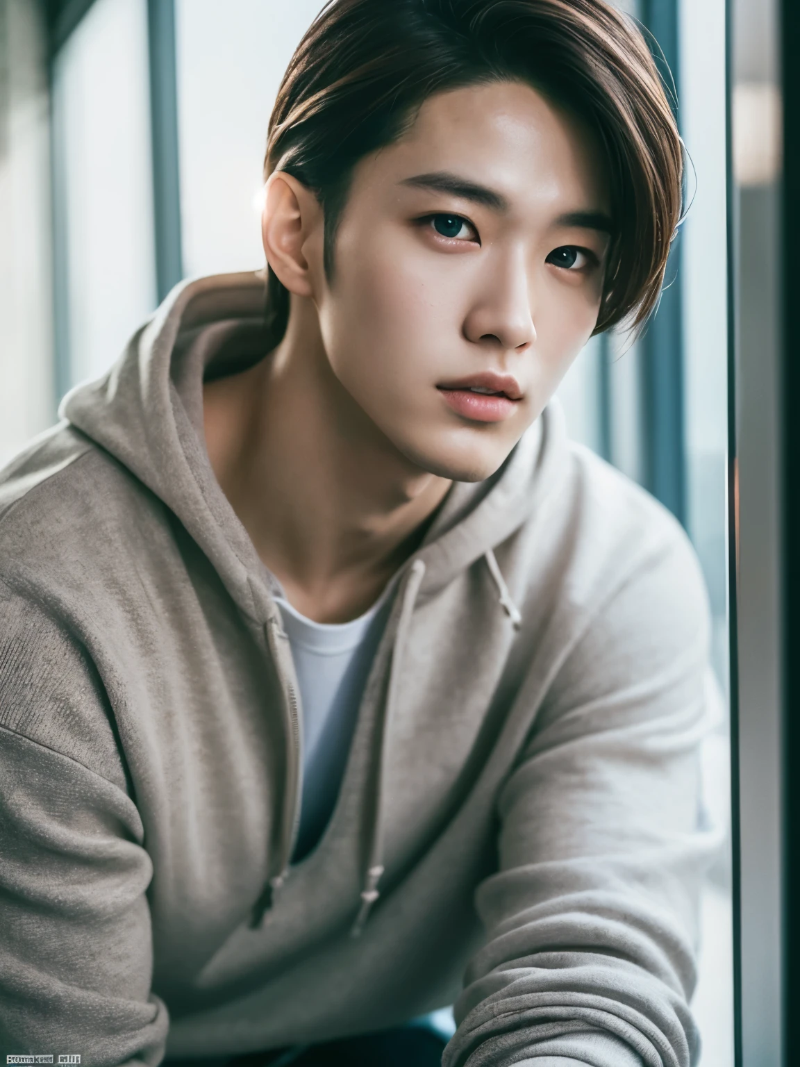 ((handsome guy)),clothing magazine cover,bright picture,Real skin texture,Realistic ray tracing,True light reflection,8k,masterpiece,Super fine,Film effect,grainy,Realism