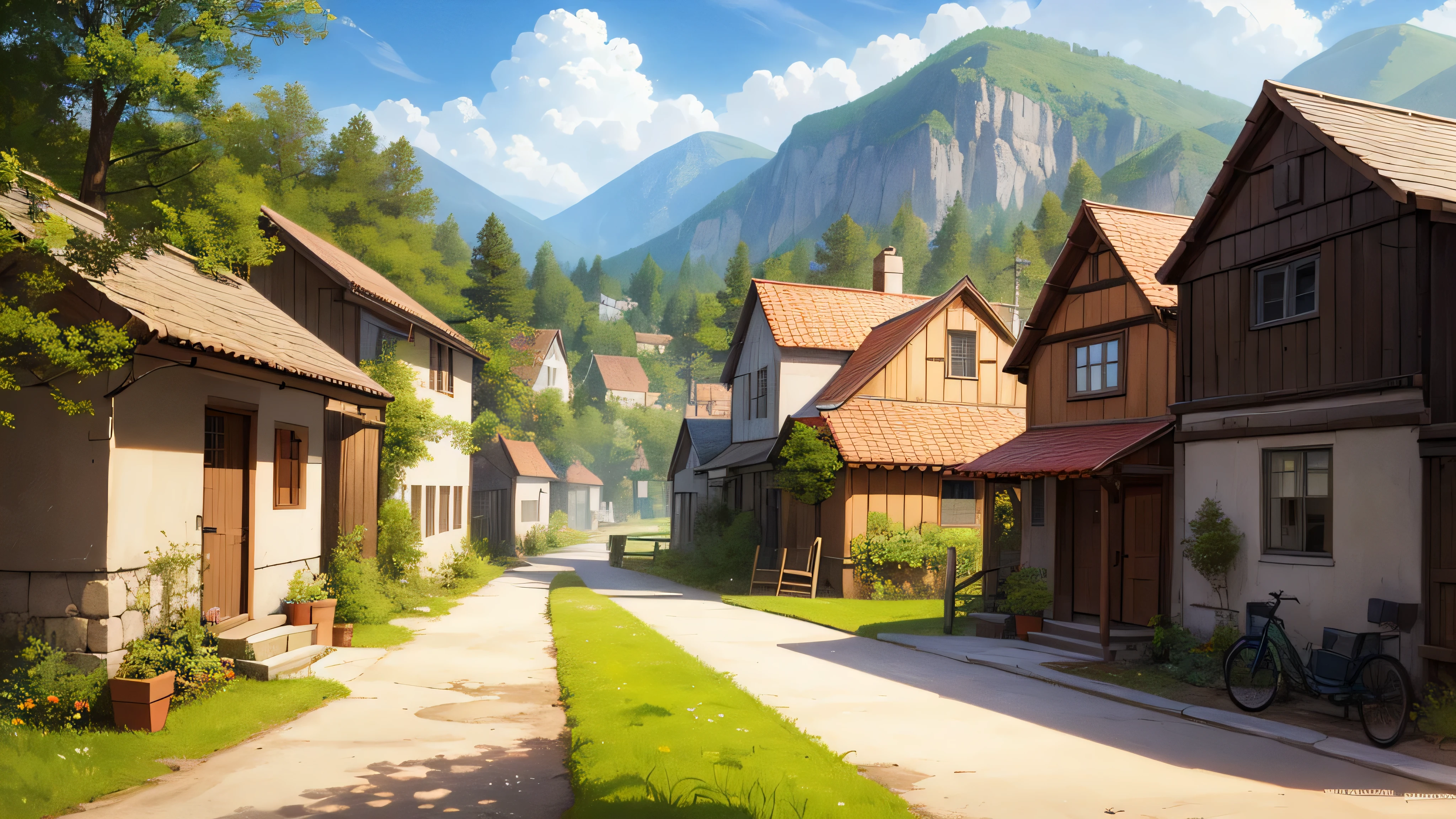 old rural village, background, middle of a street, fantasy setting, hamlet,