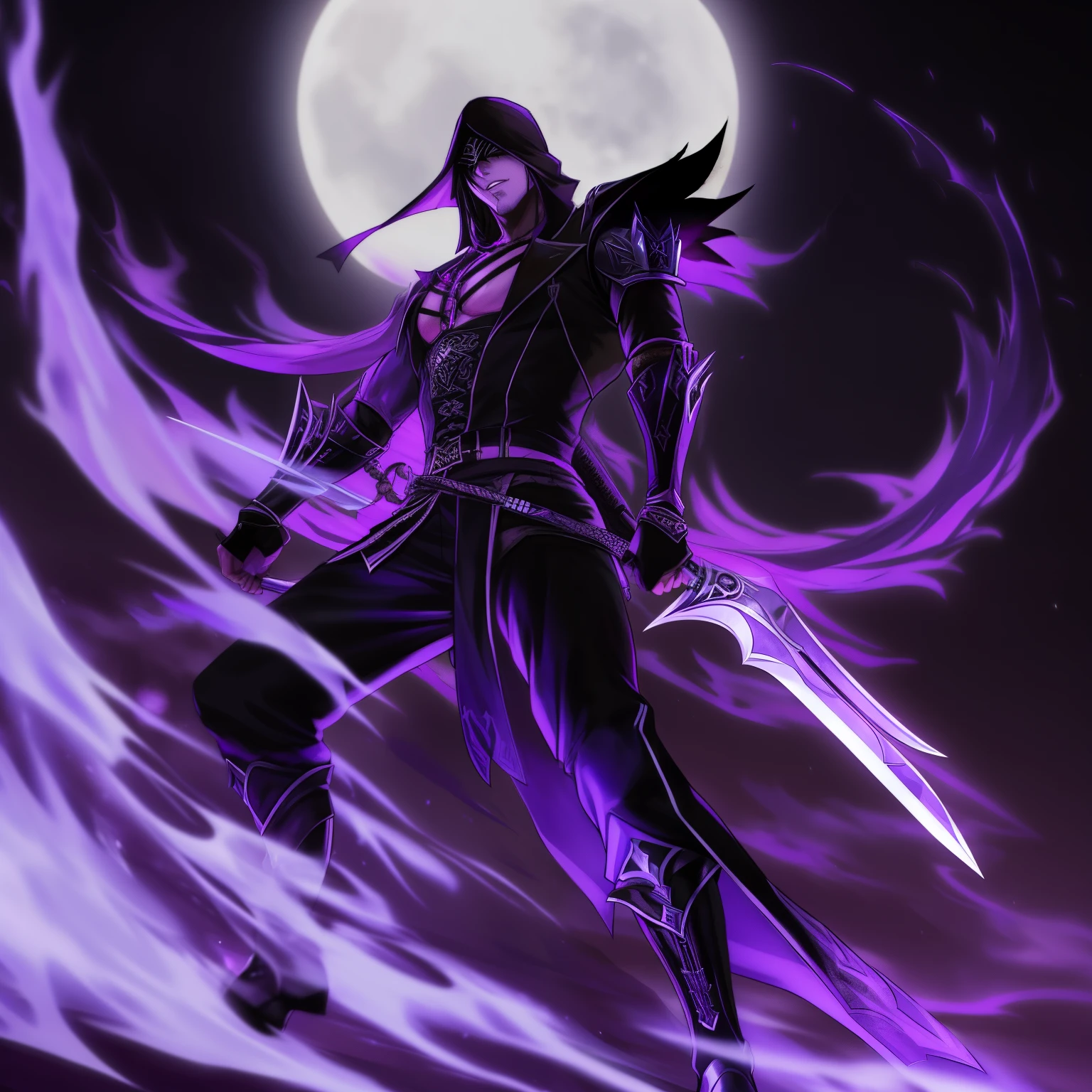 Lelaki assasin (Handsome male assassin)... Under the full moon's radiant glow... Kills numerous enemies... A masked man of attractive appearance... Numerous knives clenched firmly in his hands... Brimming with animosity and intensity... The enigmatic and enchanting side of a seemingly kind man... Savor the intricately detailed full-body portrait...
Lelaki assasin (Handsome male assassin)... In the ethereal light of a full moon... Silently executing countless foes... A charismatic figure clad in darkness... Lethal weapons concealed in each hand... Brimming with an
