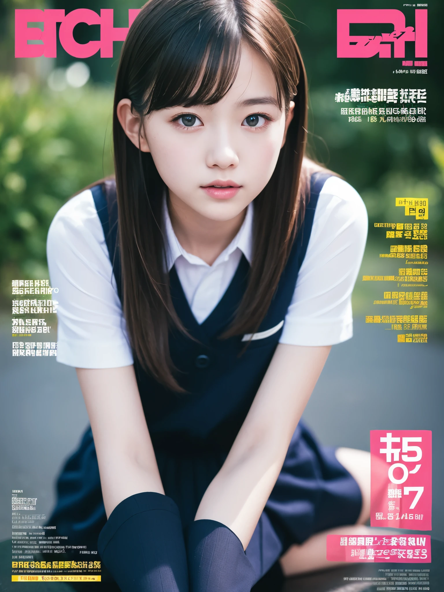 （（（Beautiful girl magazine cover））），JK school uniform，bright picture，（（full body portrait）），Real skin texture，Realistic ray tracing，True light reflection，8k，masterpiece，Super fine，Film effect，grainy，Realism，dynamic perspective