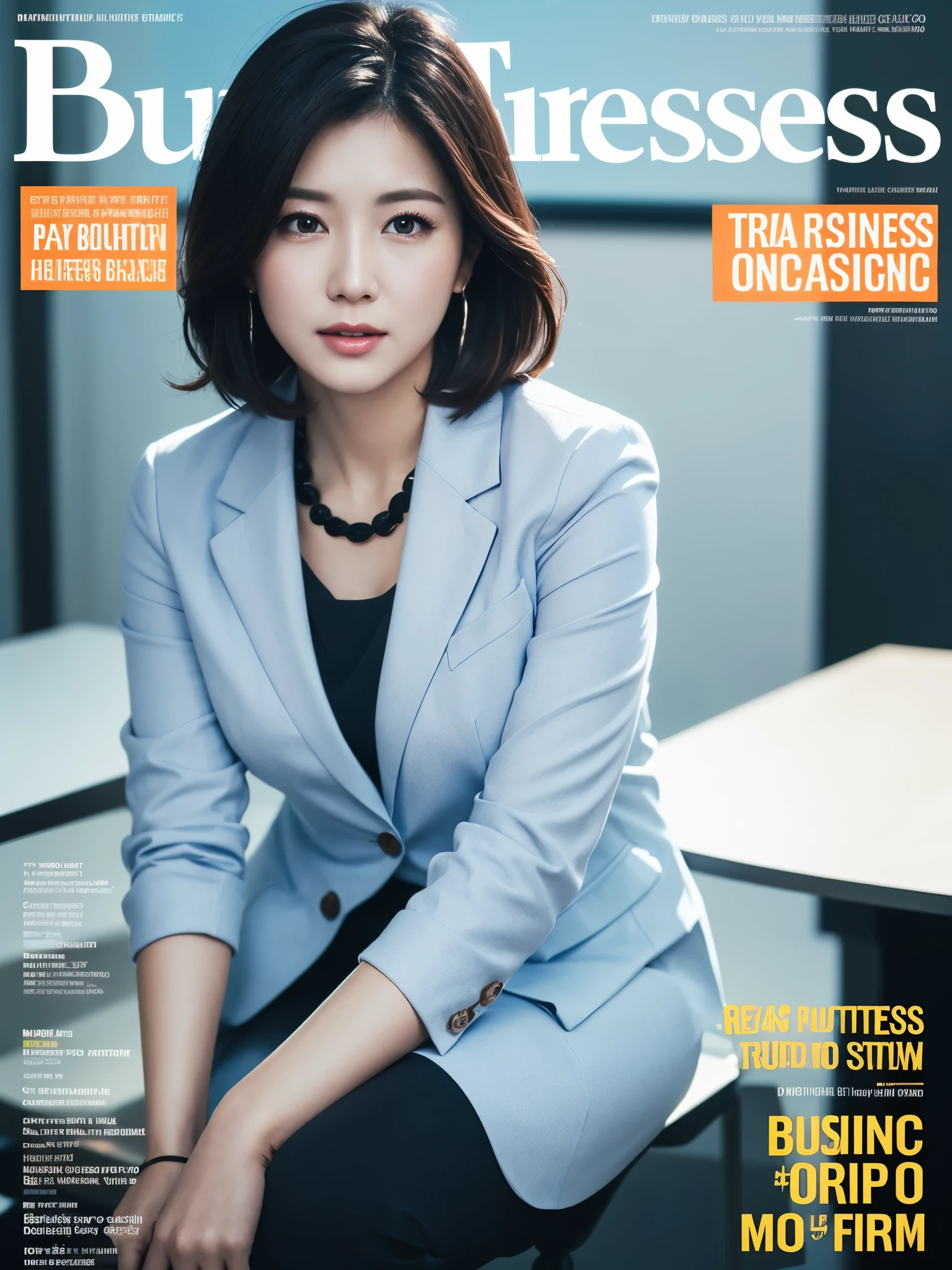 career women,(((Business magazine cover))),business suit,bright picture,((full body portrait)),Real skin texture,Realistic ray tracing,True light reflection,8k,masterpiece,Super fine,Film effect,grainy,Realism,dynamic perspective