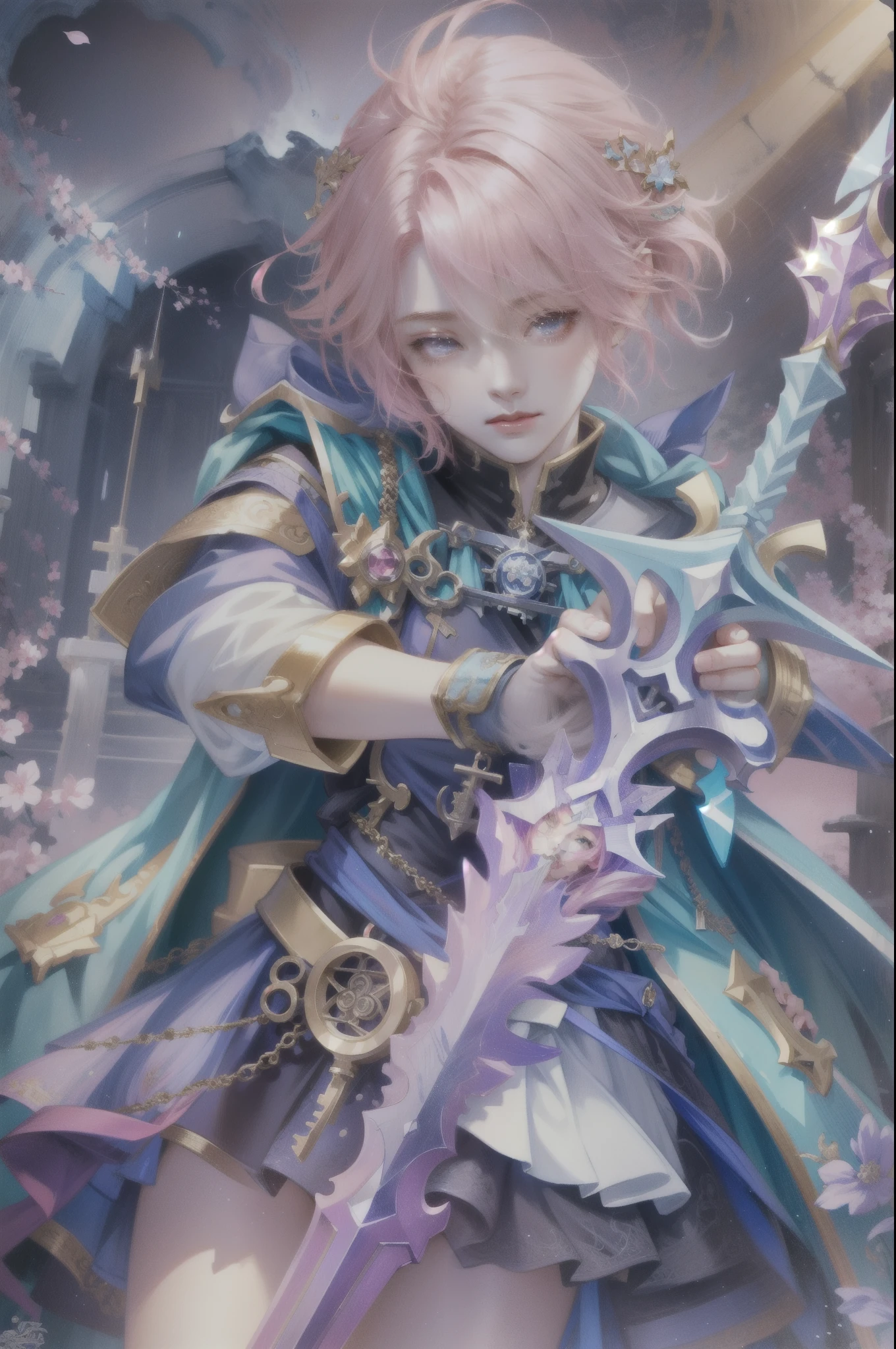 anime girl with pink hair holding a sword and a sword, detailed key anime art, shadowverse style, portrait knights of zodiac girl, beautiful celestial mage, anime fantasy illustration, crisp clear rpg portrait, detailed anime artwork, anime fantasy artwork, high detailed official artwork, shadowverse, detailed anime art, anime in fantasy style, detailed digital anime art, key anime art