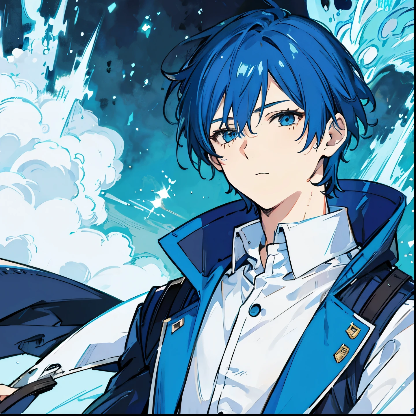 1 boy,blue hair,short hair