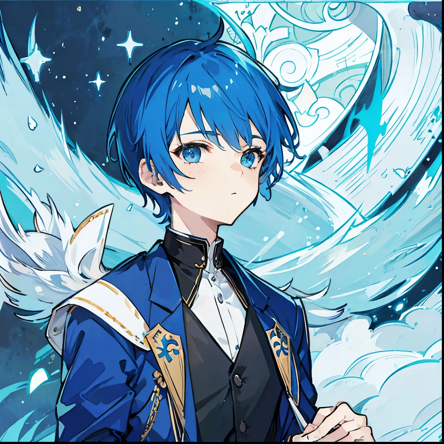 1 boy,blue hair,short hair