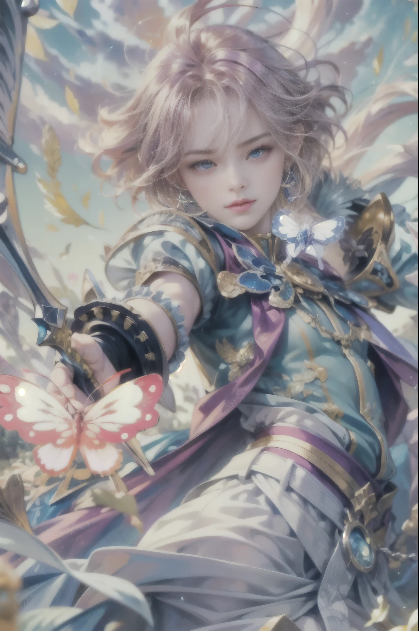 a close up of a person holding a butterfly in a field, shadowverse style, 8k high quality detailed art, anime fantasy illustration, detailed key anime art, portrait knights of zodiac girl, detailed digital anime art, anime fantasy artwork, ! dream artgerm, fantasy art style, extremely detailed artgerm, detailed anime character art, anime cover, shadowverse
