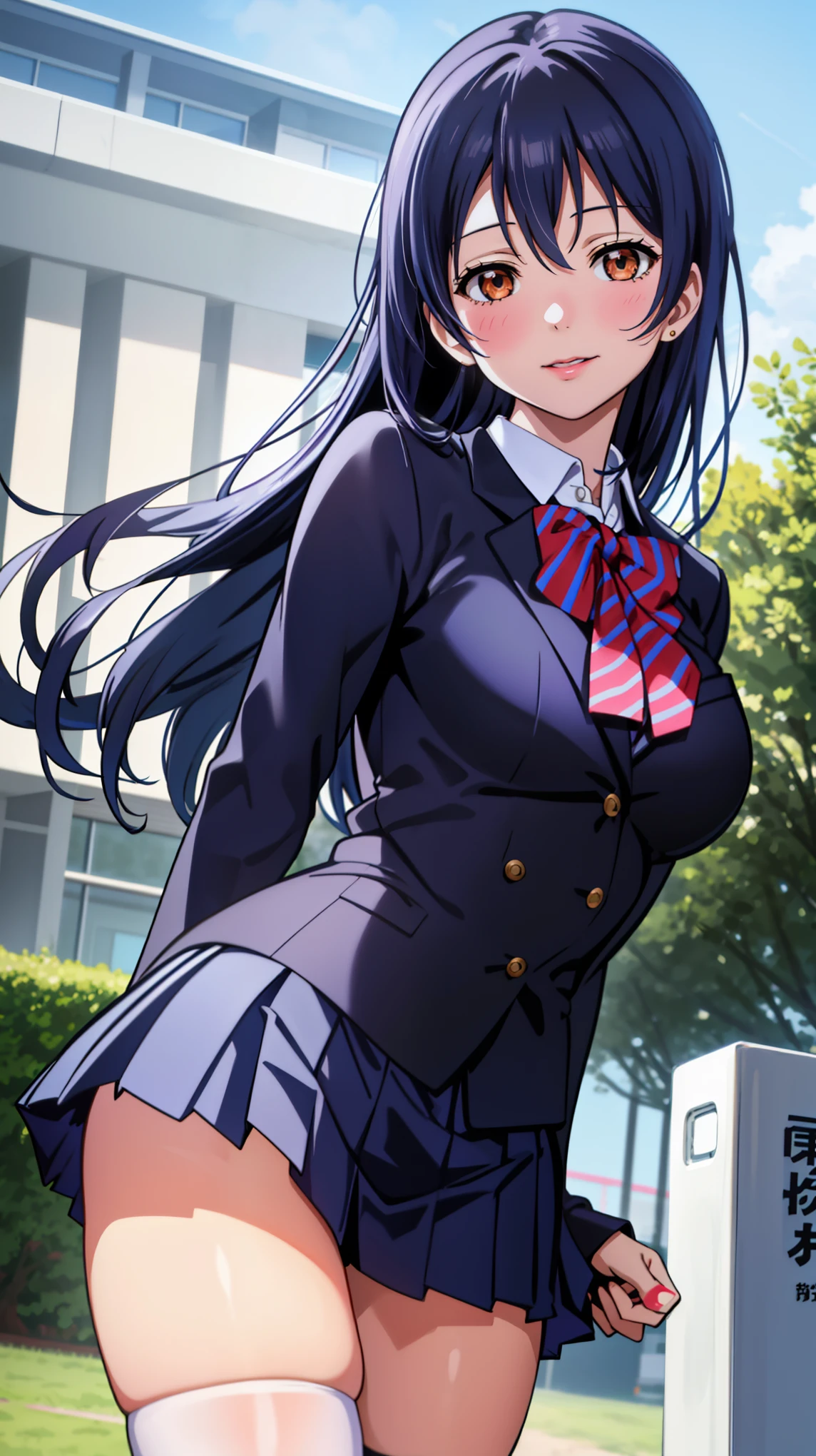 1 girl,Umi Sonoda,(lovelive), ((school uniform)),absurd,look away , whole body shape, (highest quality、4k、8K、High resolution、must have:1.2)、Super detailed、(reality、It&#39;s realistic、realistic:1.37)、ticker、hyper hd、studio lighting、ultra definition paint、sharp focus、Physically based rendering、extreme details、Professional specifications、vibrancy and color、blurry、sports portrait、landscape、horror style、anime big breasts、SF、photograph、concept artist、five fingers, perfect body,  {{{masterpiece}}}, {{{highest quality}}}, {{Super detailed}}, {shape}, {{very delicate and beautiful}},Improved cost performance、all roles、Canon 5D MK4でphotograph、photograph, 