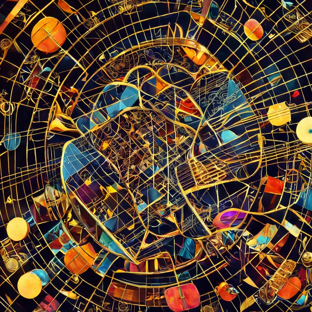 NSFW, High quality, high definition, main theme playing instruments, awe, will to endure, cognitive resonance, endless shore, birth of time, intellectual appetite, concept of self, tolerant capacity, instruments for orchestral concerto, grid pattern on background, assertive vitality, instrument dominated world view, fusion of three-dimensional and flat, striking and abstract animated tone Illustration, Heavy harmonies and fraternal symphony, Instrumental tones enhance her charm, Background design pattern blends geometry and music, Dancing musical notes and staves, One girl, One cat, Bach, Beethoven, Chopin