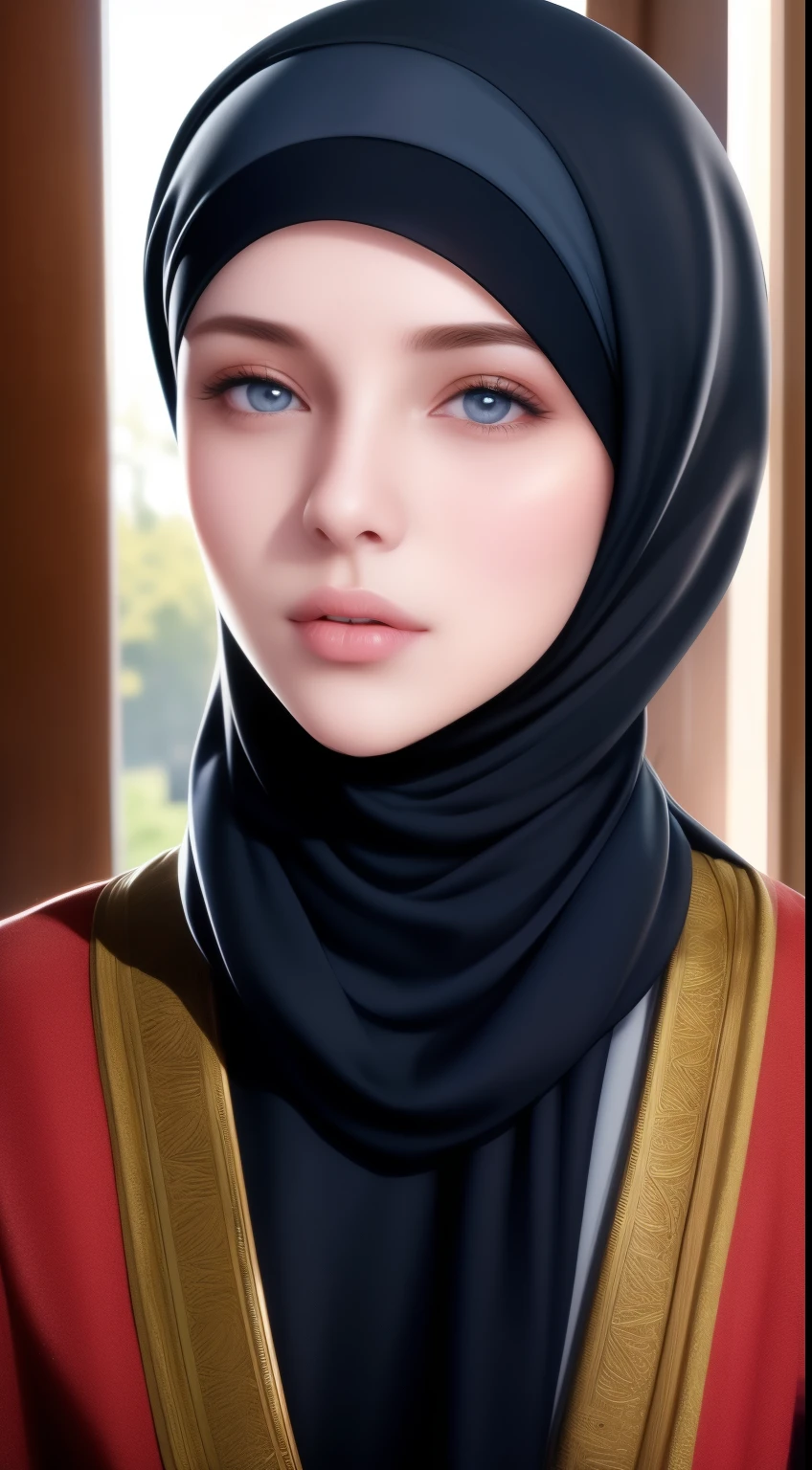 1girl, solo, beautiful face, high detailed realistic eyes, double eyelids, high detailed realistic pupils, (upon body from head to waist:1.36), (wearing hijab:1.37), (moslem headscarf:1.37), reading glasses, sitting alone on a long chair, amazing mosque park background, taj mahal, best quality, masterpiece, highres, black and white moslem female dress, Beautiful face, (upon body from head to waist:1.35), tyndall effect, photorealistic, dark studio, two tone lighting, 8k uhd, dslr, soft lighting, high quality, volumetric lighting, candid, Photograph, high resolution, 4k, 8k, Bokeh, (hyperrealistic girl), (illustration), (high resolution), (extremely detailed), (best illustration), (beautiful detailed eyes), (best quality), (ultra-detailed), (masterpiece), (wallpaper), (photorealistic), (natural light), (rim lighting), (detailed face), (high detailed realistic skin face texture), (anatomically correct), (heterochromic eyes), (detailed eyes), (sparkling eyes), (dynamic pose), (hair completely covered by the hijab:1.35), looking to viewer