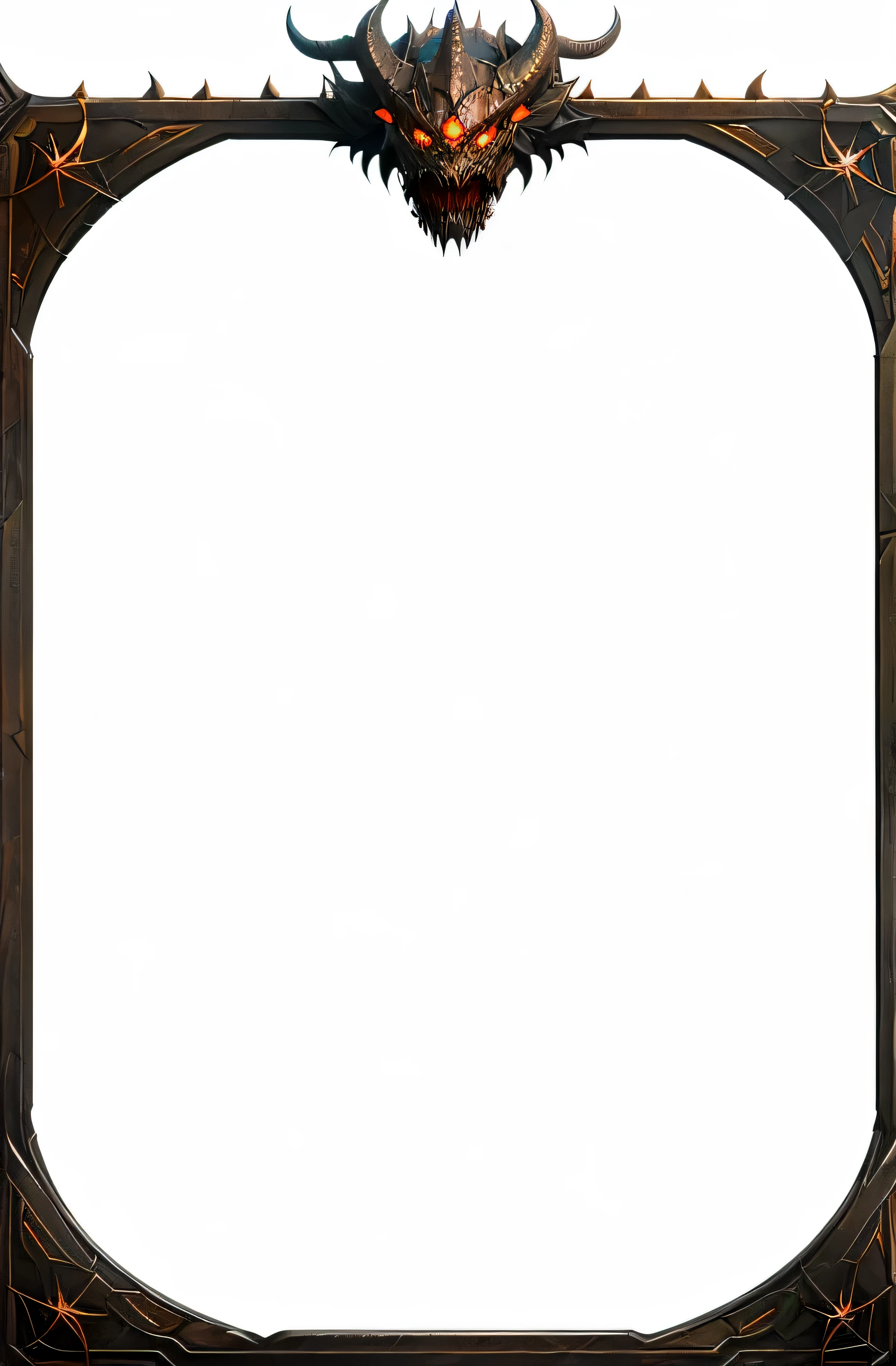 Demon head，The body of the dragon is entangled，Card frames，Metal Material，diablo concept，blizzard concept，Game concept design,4K