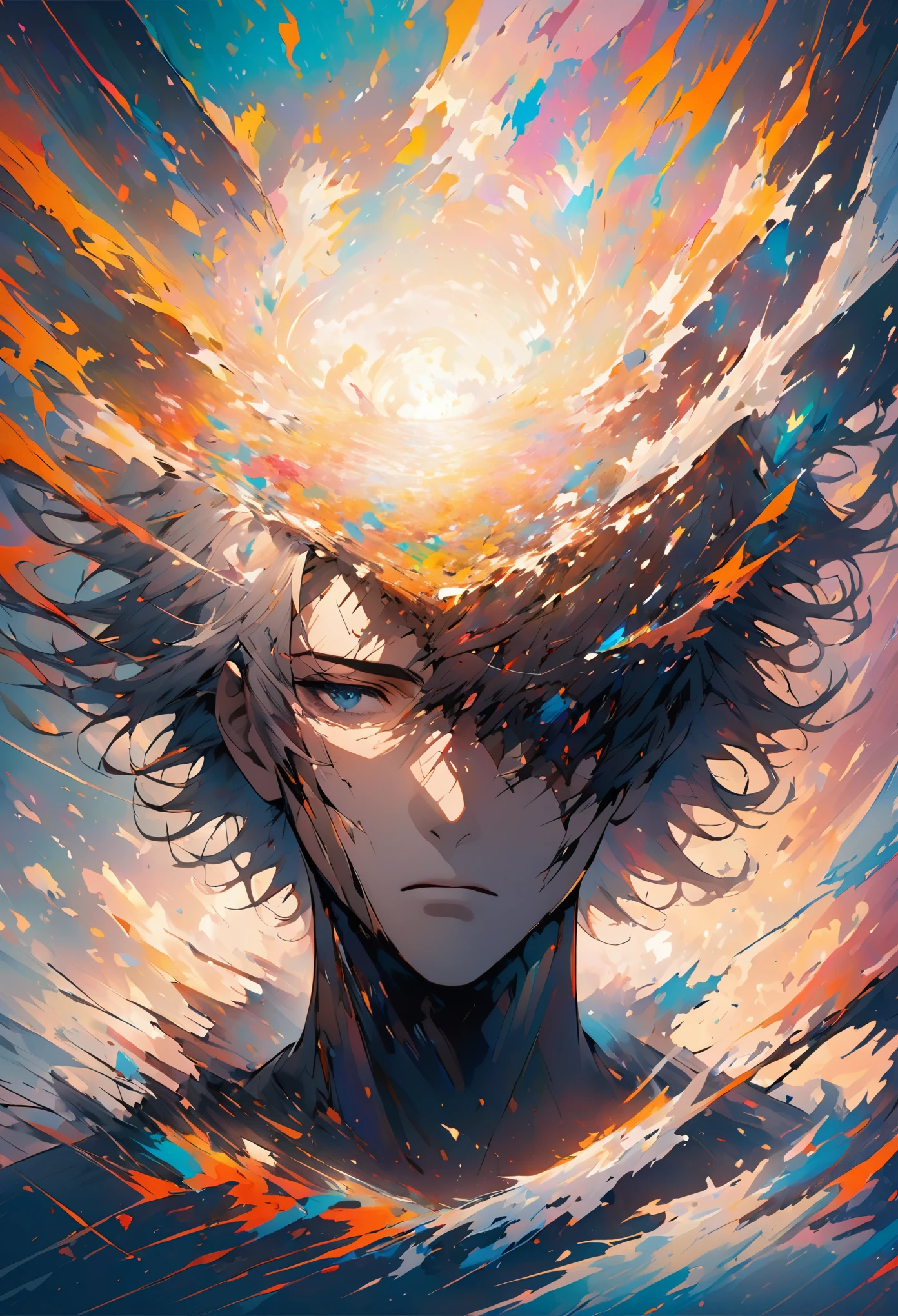  memory fades away. Man head, Abstract, blank，broken，dreamlike，