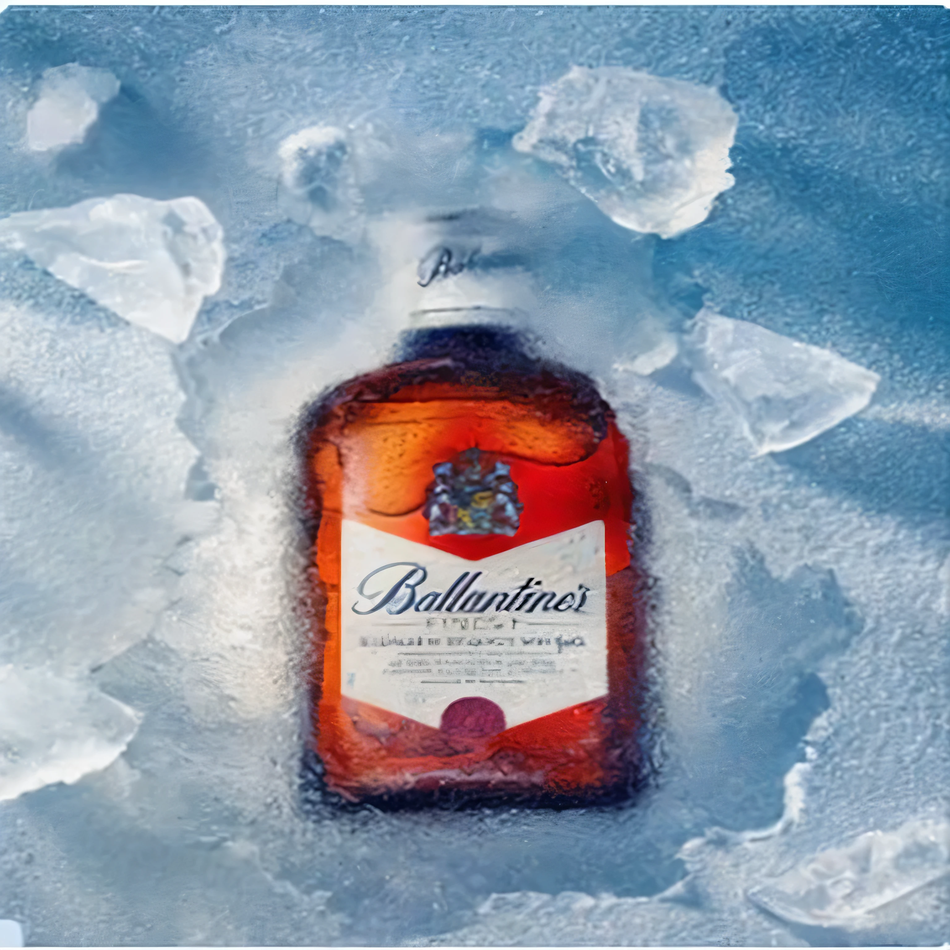 a close up of a bottle of beer on a snow covered surface, inspired by Johann Balthasar Bullinger, inspired by James Ballantine, official product photo, cold as ice! 🧊, by James Ballantine, denis velleneuve, by David Palumbo, smooth in _ the background, glinting particles of ice, by Juan Gimenez