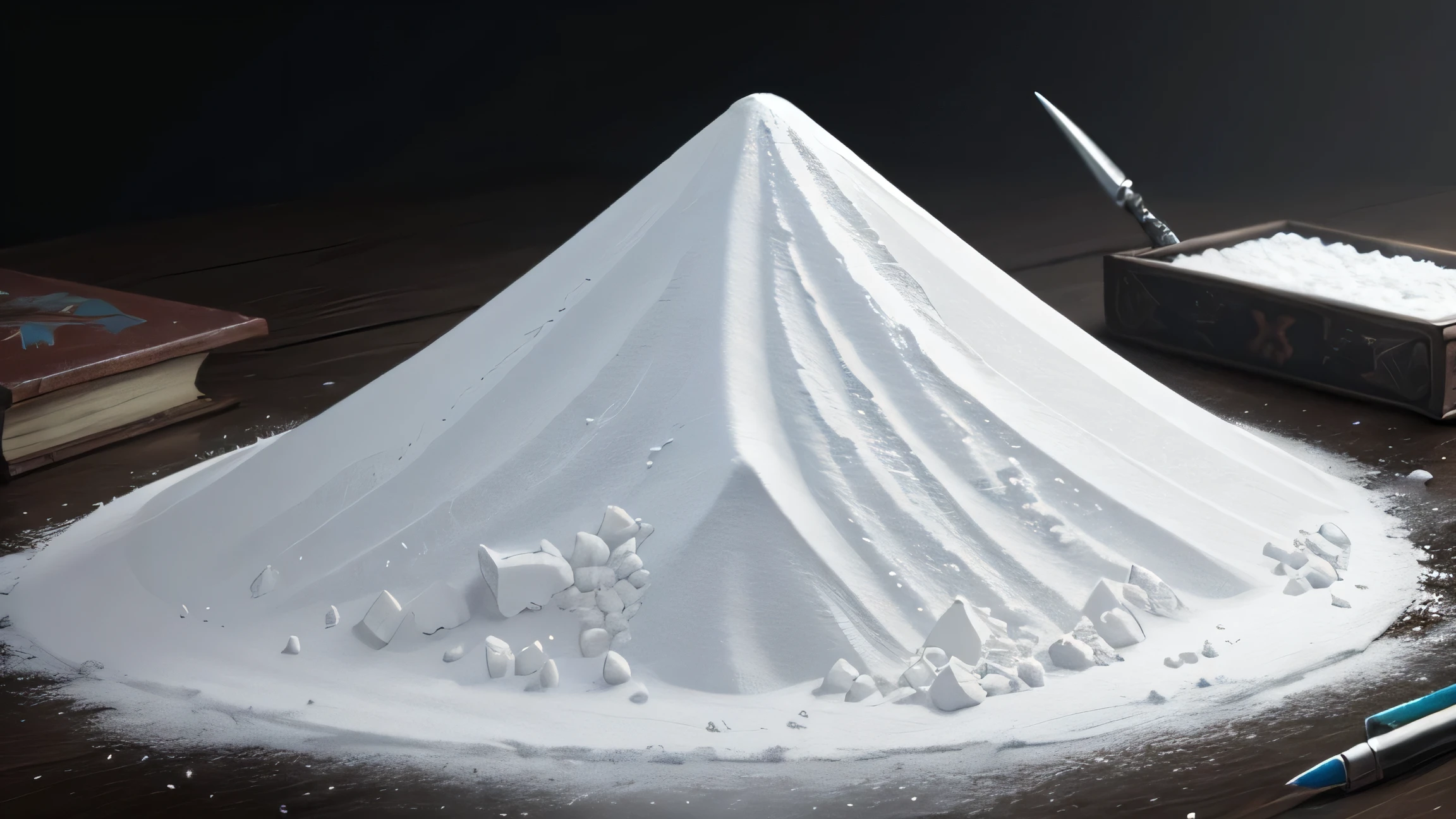 Big pile of white powder substance on table, illustration, fisstech, witcher, dark fantasy, drugs 