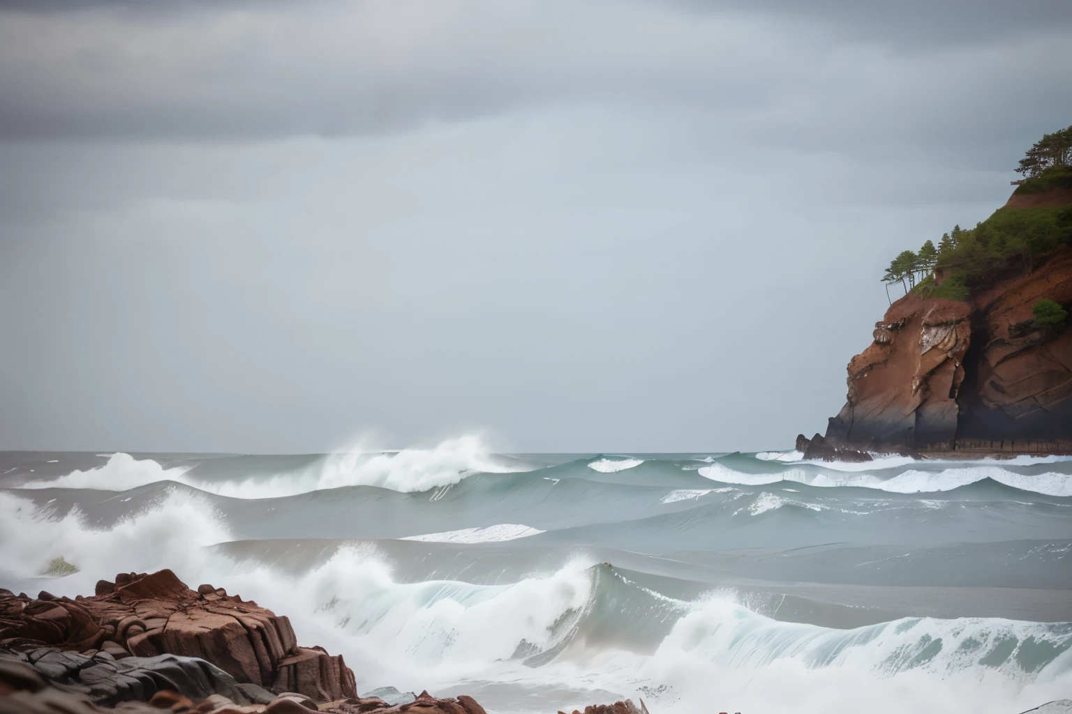 Waves crashing against rocks
