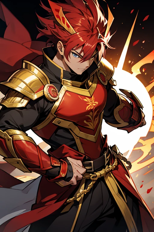 king with golden armor with red shadow power with two blades