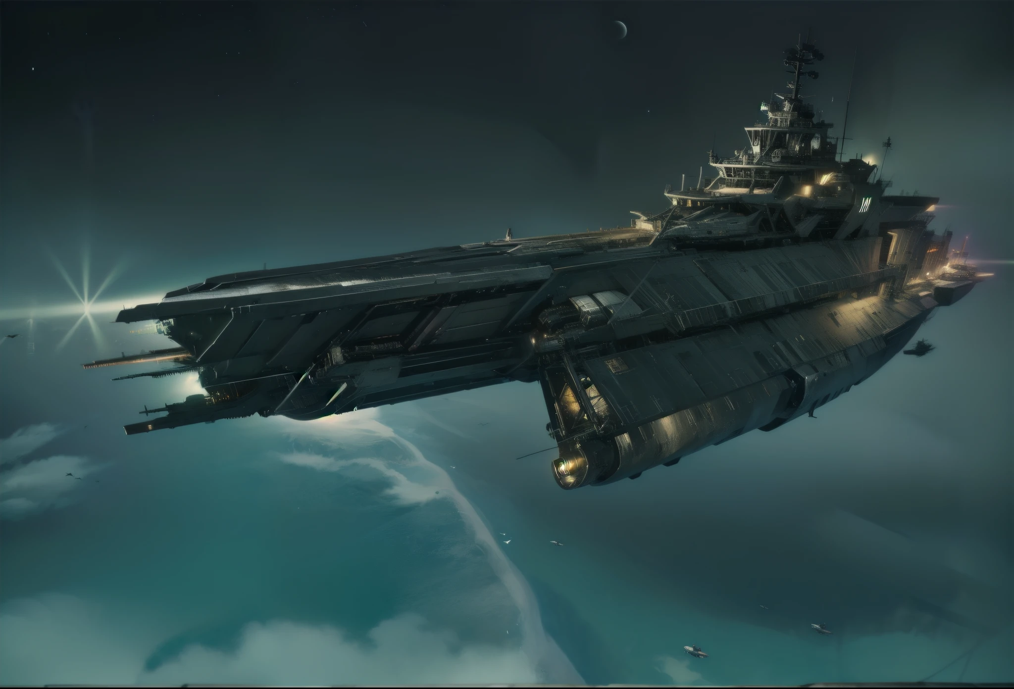 Um nave espacial de batalha, She's sturdy and crude, of pure steel, realista, detalhada, melhor qualidade, 8k ultra hd